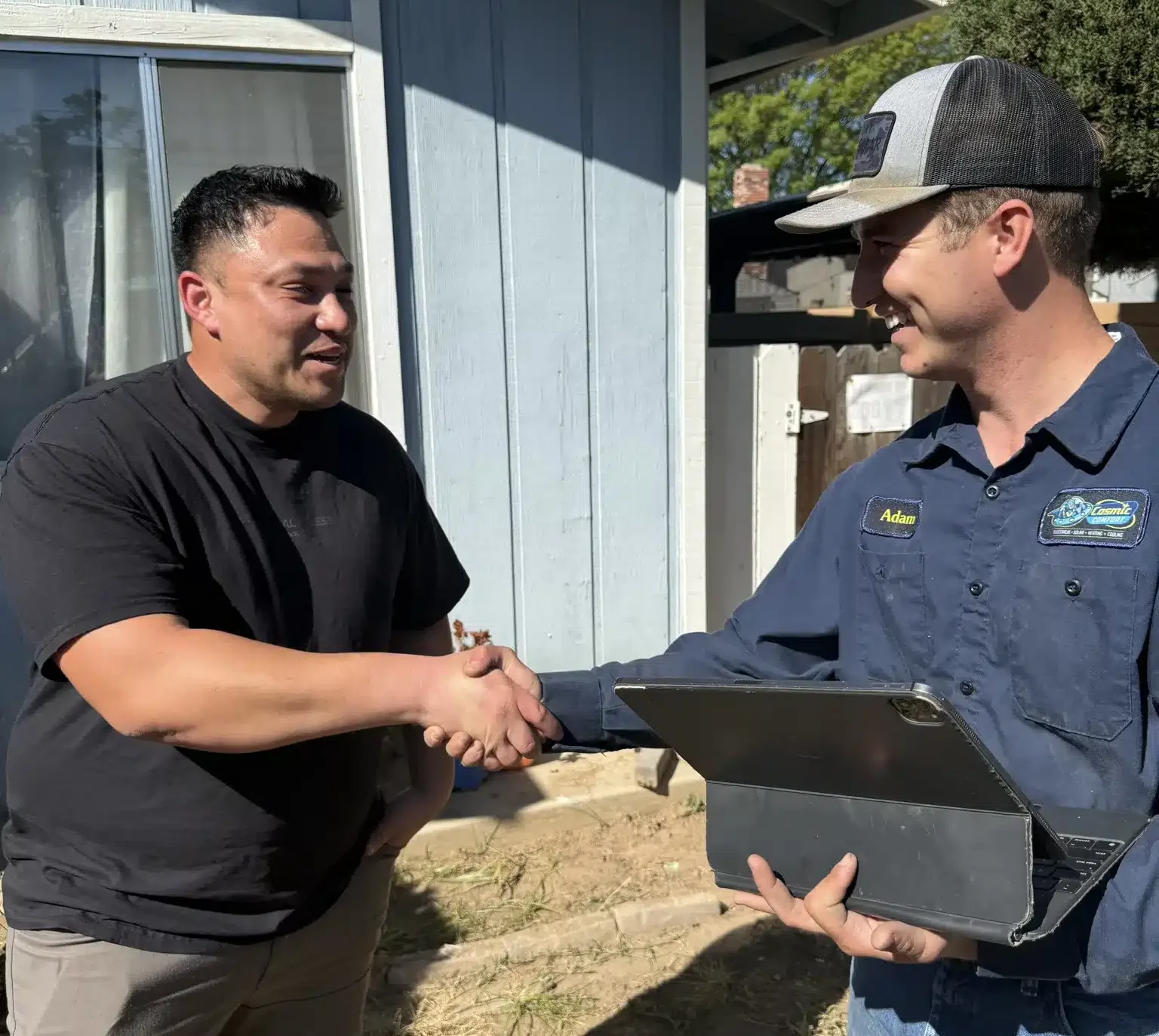 Cosmic Comfort Customer Handshake